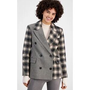 Avec Les Filles Women's Mixed Plaid Double-Breasted Blazer Size Large
